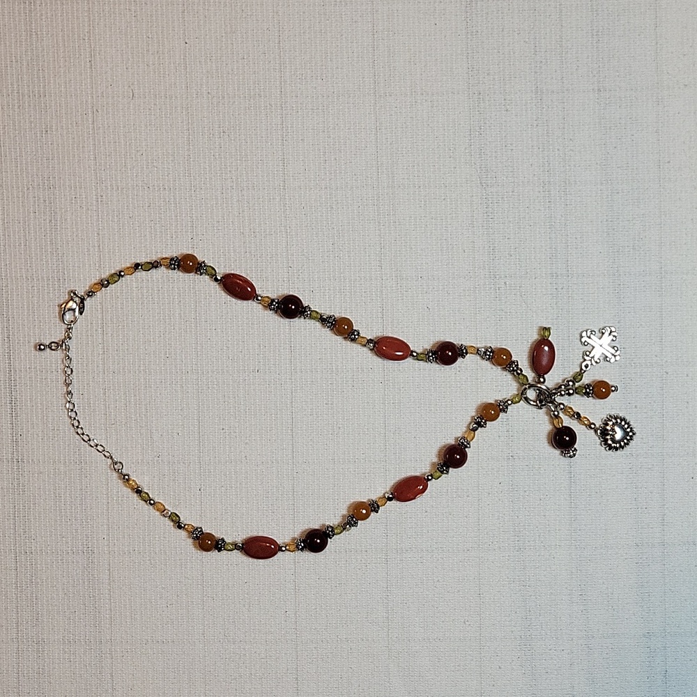 Silver Cross and Heart Beaded Necklace